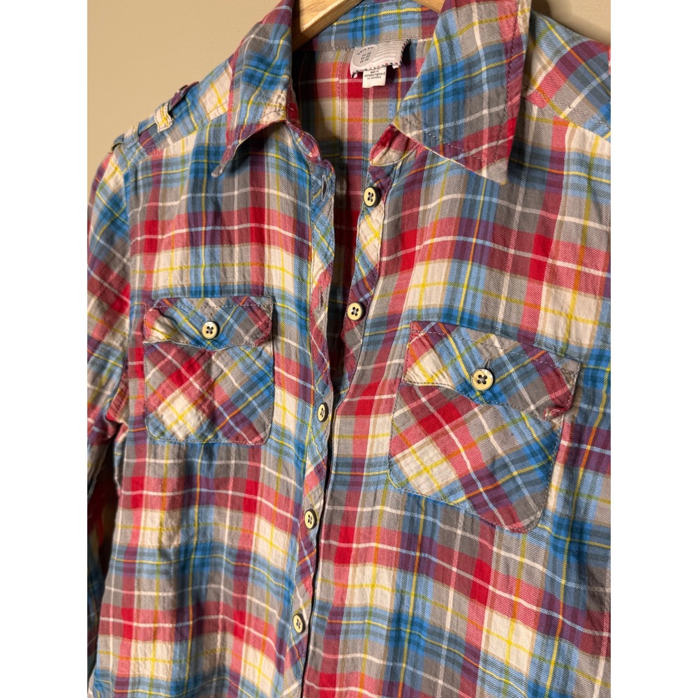 J.Crew Plaid Utility Shirt Womens 00 Roll Tab Button Down Red Blue Cotton